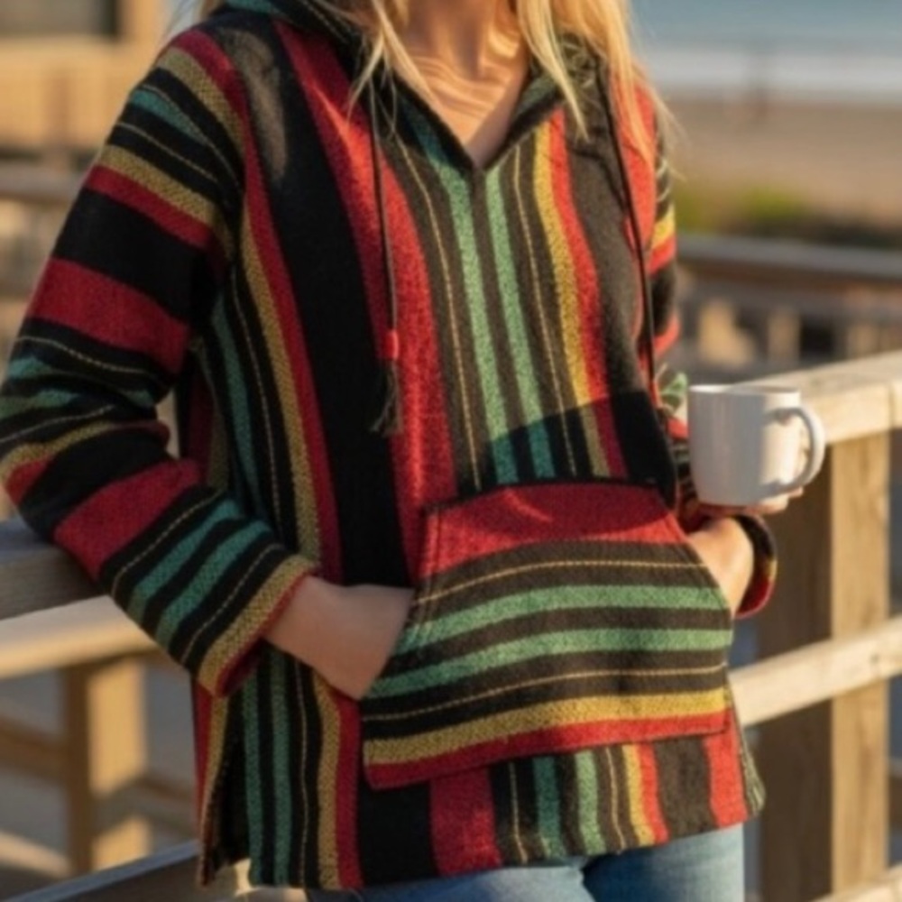 Beach Life by Ladrft Women's Rasta
Poncho Hoodie. Size: Large